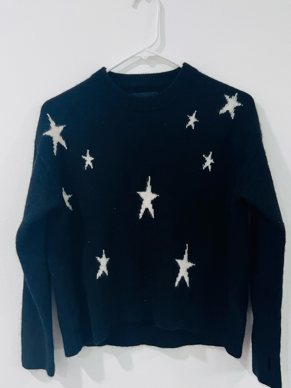 Zadig & Voltaire XS 100% Cashmere Star Intarsia Sweater Black White